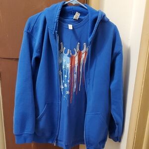 Gildan Vibrant Blue Sweatshirt and T-Shirt, Western 4th of July Outfit